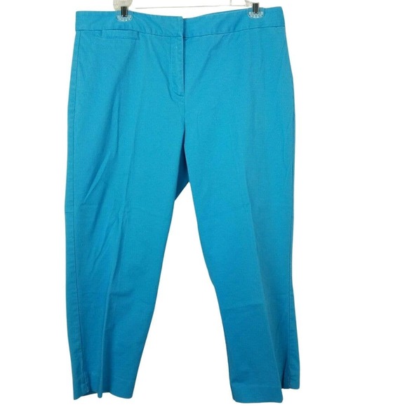 J. Jill Pants Capri Turquoise Blue 12 Slim Stretch Cotton Flat Front Crop 717228 - Picture 1 of 11